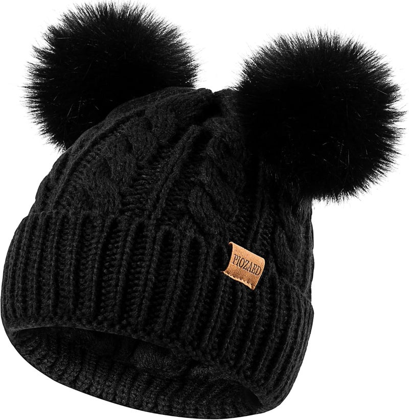 PIOZAED Women's Winter Hat Soft Knit Beanie with Faux Fur Pom Hat with Warm Fleece Lining Skull Cap for Women - Image 1